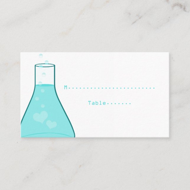 Whimsical Beaker Platzkarten, Aqua Platzkarte (Vorderseite)