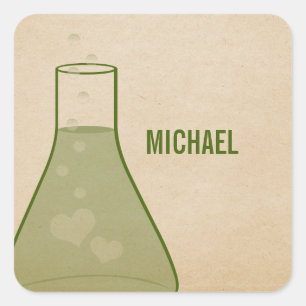 Whimsical Beaker Stickers, grün Quadratischer Aufkleber