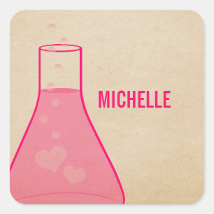 Whimsical Beaker Stickers, rosa Quadratischer Aufkleber