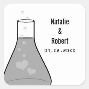 Whimsical Beaker Wedding Stickers, grau Quadratischer Aufkleber