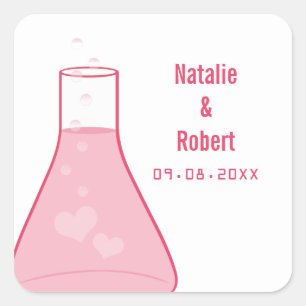 Whimsical Beaker Wedding Stickers, rosa Quadratischer Aufkleber
