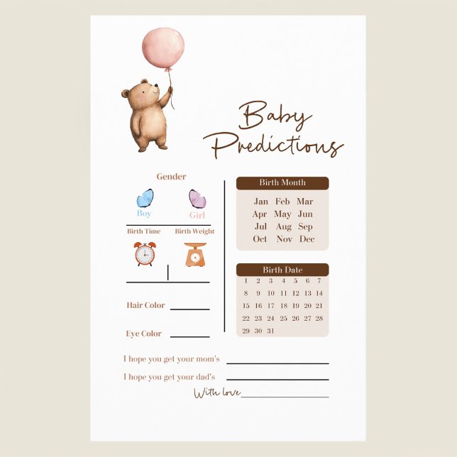 Whimsical Bear Baby Predictions Game Flyer (Von Creator hochgeladen)
