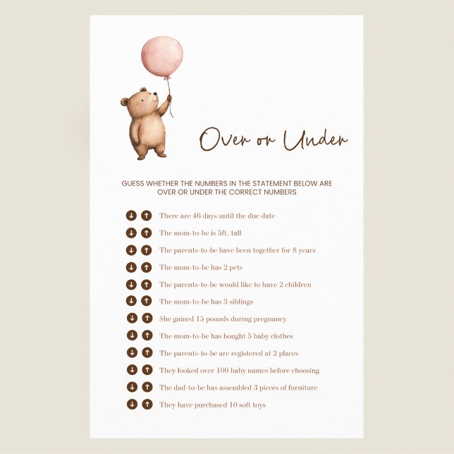 Whimsical Bear Baby Shower "Over or Under" Game Flyer (Von Creator hochgeladen)