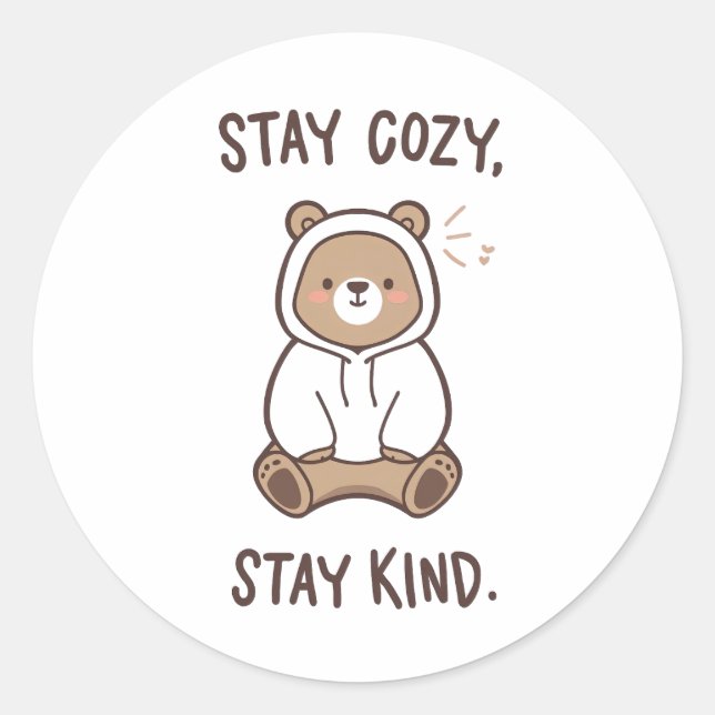 Whimsical Bear with Positive Kindness Quote Runder Aufkleber (Vorderseite)
