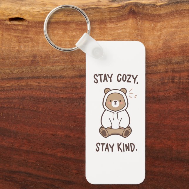 Whimsical Bear with Positive Kindness Quote Schlüsselanhänger (Vorderseite)