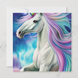 Whimsical Beautiful White Unicorn Pferd mit Flowi Mitteilungskarte
