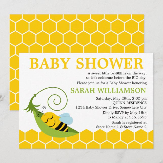 Whimsical Bee Baby Dusche Einladung (Vorne/Hinten)