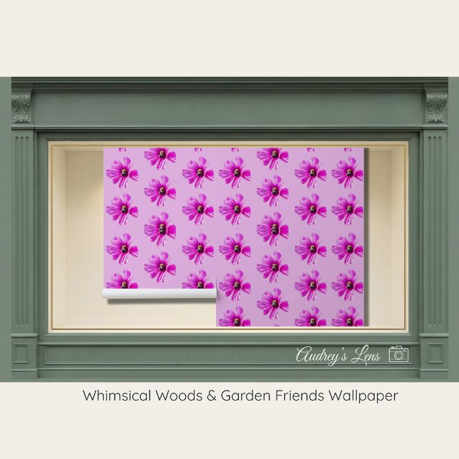 Whimsical Bee & Cosmos Pink Floral Nursery Tapete (Von Creator hochgeladen)