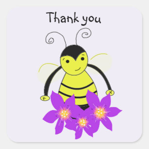 Whimsical Bee Danke Quadratischer Aufkleber