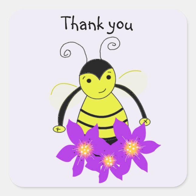 Whimsical Bee Danke Quadratischer Aufkleber (Vorderseite)