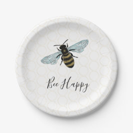 Whimsical Bee Happy Gold Honeycomb Pappteller
