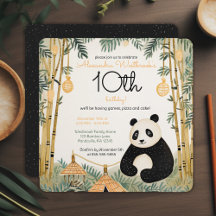 Whimsical Beige Bamboo und Panda Birthday Party