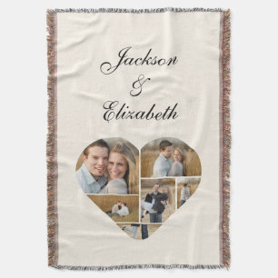 Whimsical Beige Heart Foto Collage Personalisiert Decke