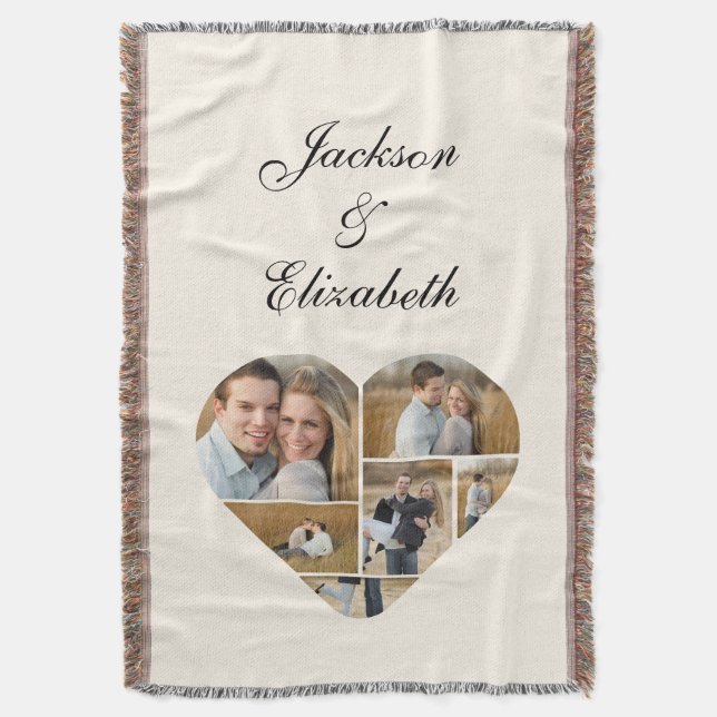 Whimsical Beige Heart Foto Collage Personalisiert Decke (Vorderseite Vertikal)