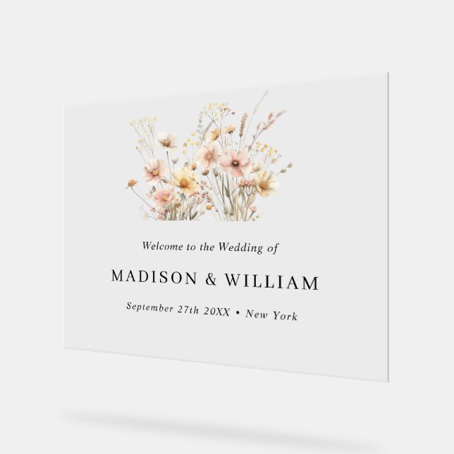 Whimsical Beige Wildblume Wedding Willkommenszeich Acrylschild (Winkel)