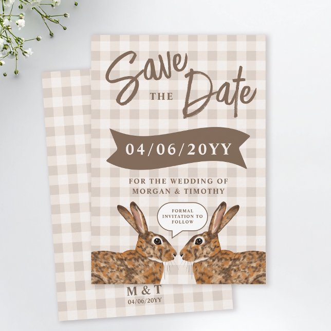 Whimsical Beige Woodland Hare Bunny Save The Date (Von Creator hochgeladen)