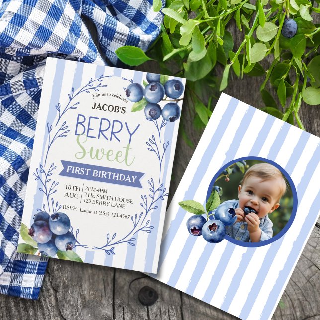 Whimsical Berry Sweet Blueberry Birthday Einladung (Whimsical Berry Sweet Blueberry Birthday Invitation)