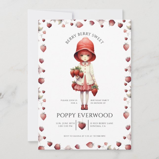 Whimsical Berry Sweet Girl's Birthday Party Einladung (Vorderseite)