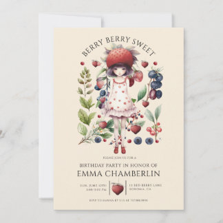 Whimsical Berry Sweet Girl's Birthday Party Einladung