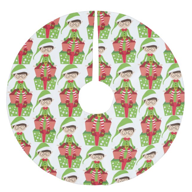 Whimsical Bespeckled Elf Polyester Weihnachtsbaumdecke (Vorderseite)