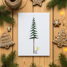Whimsical Big Christmas Tree Snowy Holiday Card
