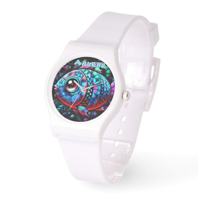 Whimsical Big-Eyed Fish Nautical Personalized Armbanduhr (Winkel)
