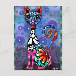 Whimsical Big-Eyed Funky Abstract Kitty Cat Postkarte