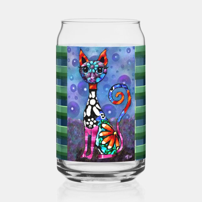 Whimsical Big-Eyed Funky Kitty Cat Abstract Dosenglas (Vorderseite)