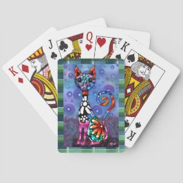 Whimsical Big-Eyed Funky Kitty Cat Abstract Spielkarten