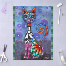 Whimsical Big-Eyed Funky Kitty Katze Decoupage