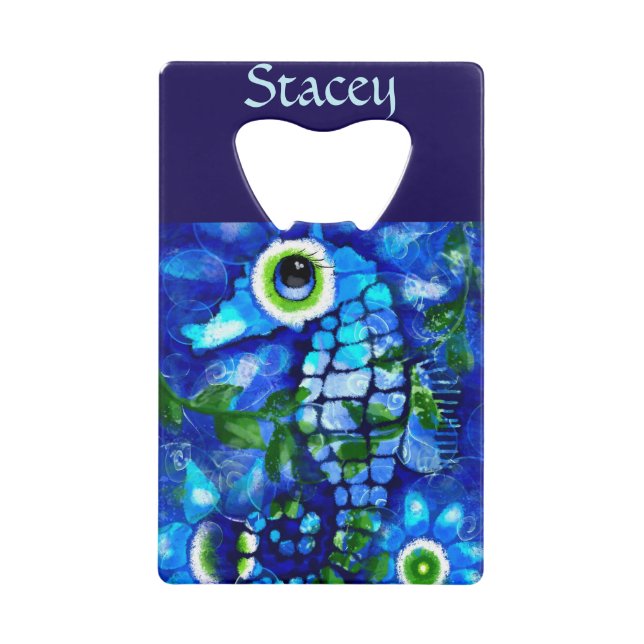 Whimsical Big-Eyes Seahorse Art Blue Personalized (Devant)