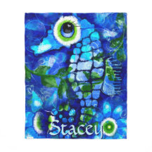 Whimsical Big-Eyes Seahorse Art Blue Personalized