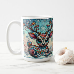 Whimsical Big Eyes Weihnachts Rentier Folklorekuns Kaffeetasse