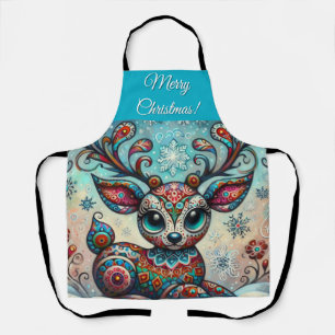 Whimsical Big Eyes Weihnachts Rentier Folklorekuns Schürze