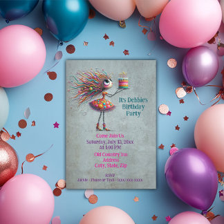 Whimsical Big Mit Augen Birthday Girl Einladung