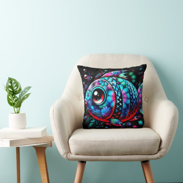 Whimsical Big-Mit Augen Floral Fisch Nautic Aquama Kissen (Stuhl )