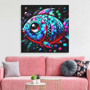 Whimsical Big-Mit Augen Floral Fisch Nautic Aquama Leinwanddruck