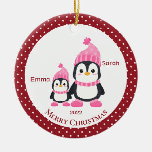 Whimsical Big Sis & Lil'Sis Pinguine Personalisier Keramik Ornament