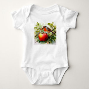 Whimsical Bird & Apple Delight Baby Strampler