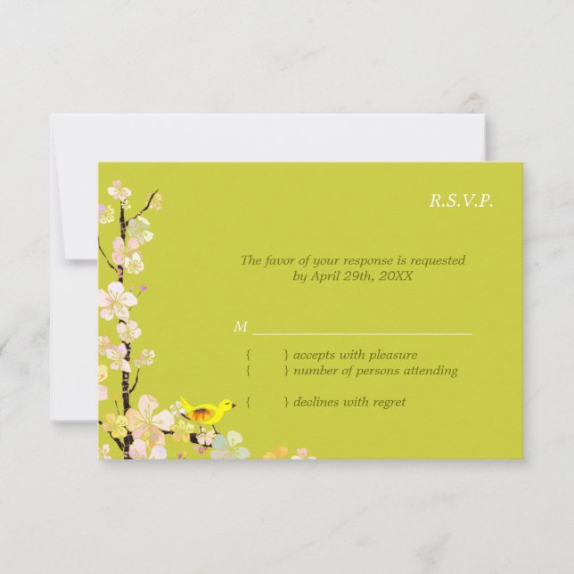 Whimsical Bird Apple Green Wedding RSVP (Vorderseite)