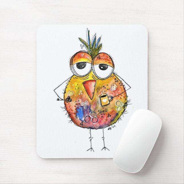 Whimsical Bird Drink Coffee Mousepad (Mit Mouse)