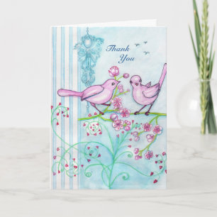 Whimsical Bird Duo Merci Note Carte de voeux