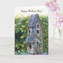 Whimsical Bird House Bird Mother Day Card Karte