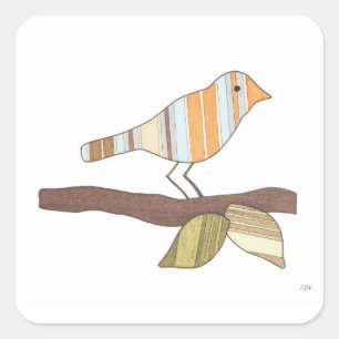 Whimsical Bird Sticker-Erin Brie Art Square Sticke Quadratischer Aufkleber