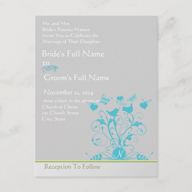 Whimsical Bird Swirt Einladung zur Hochzeit (Vorderseite)