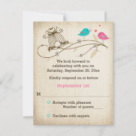 Whimsical Birds in Liebe Wedding RSVP Card Einladung