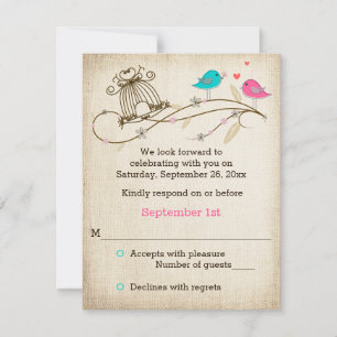 Whimsical Birds in Liebe Wedding RSVP Card Einladung