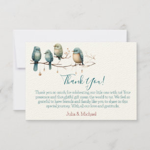 Whimsical Birds on Branches Pastel Baby Shower Dankeskarte