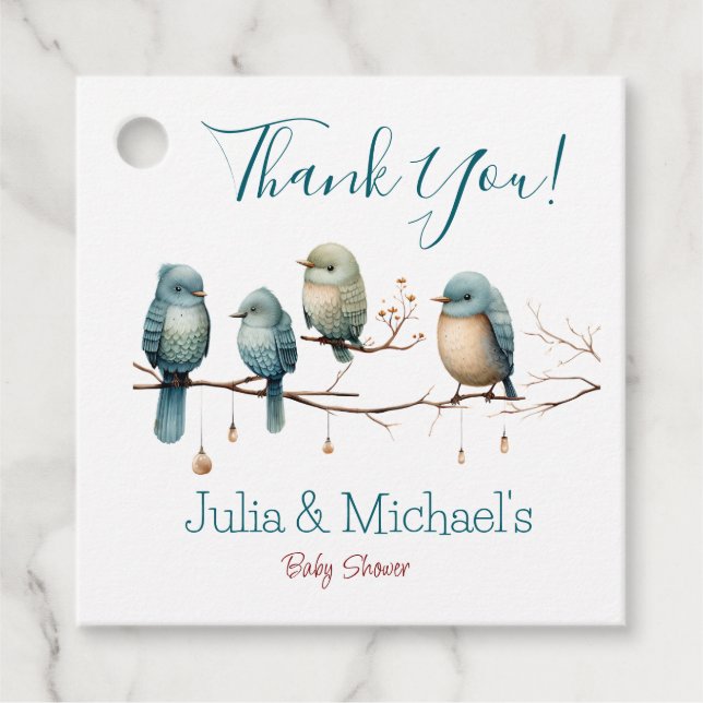 Whimsical Birds on Branches Pastel Baby Shower Geschenkanhänger (Vorderseite)