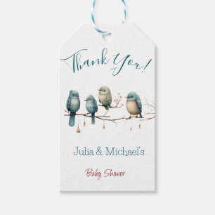 Whimsical Birds on Branches Pastel Baby Shower Geschenkanhänger